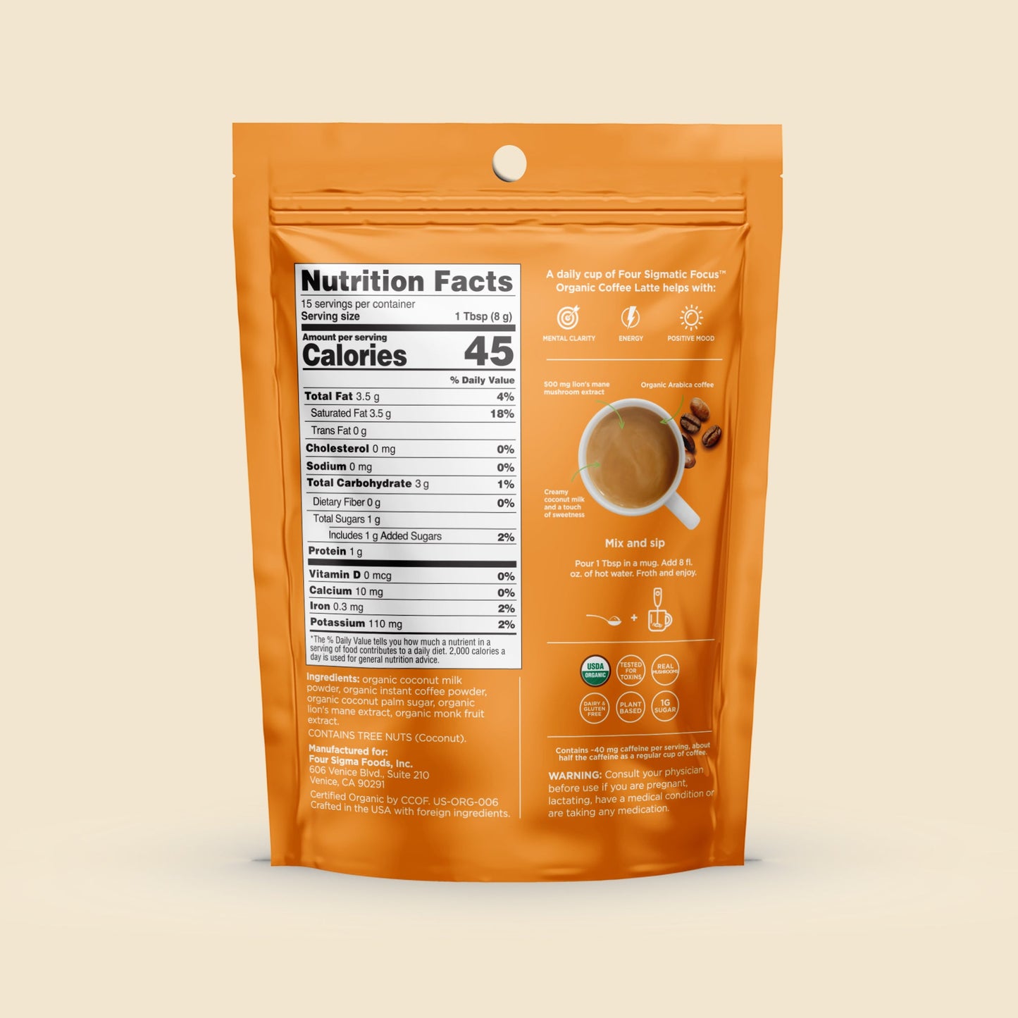 Focus Organic Coffee Latte - Original - Coffee Latte Functional Latte Mix
