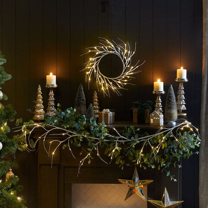 Lighted Winter Birch Branch Wreath 24\"