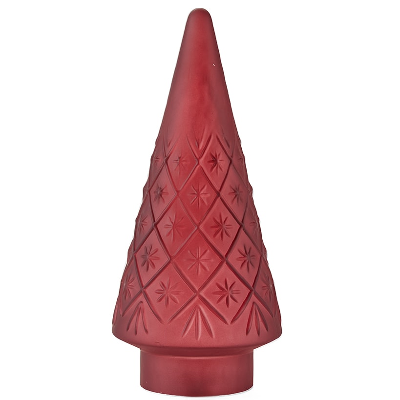 Lighted Burgundy Snowflake or Green Ribbed Glass Tabletop Tree