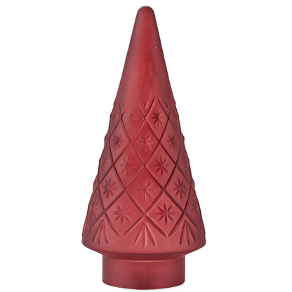 Lighted Burgundy Snowflake or Green Ribbed Glass Tabletop Tree