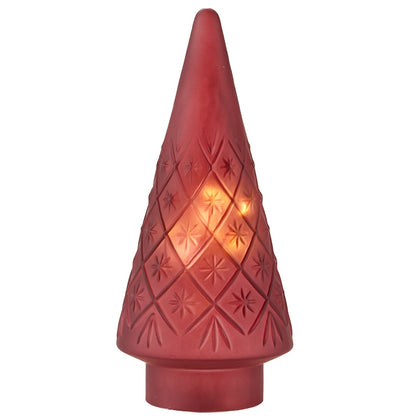 Lighted Burgundy Snowflake or Green Ribbed Glass Tabletop Tree
