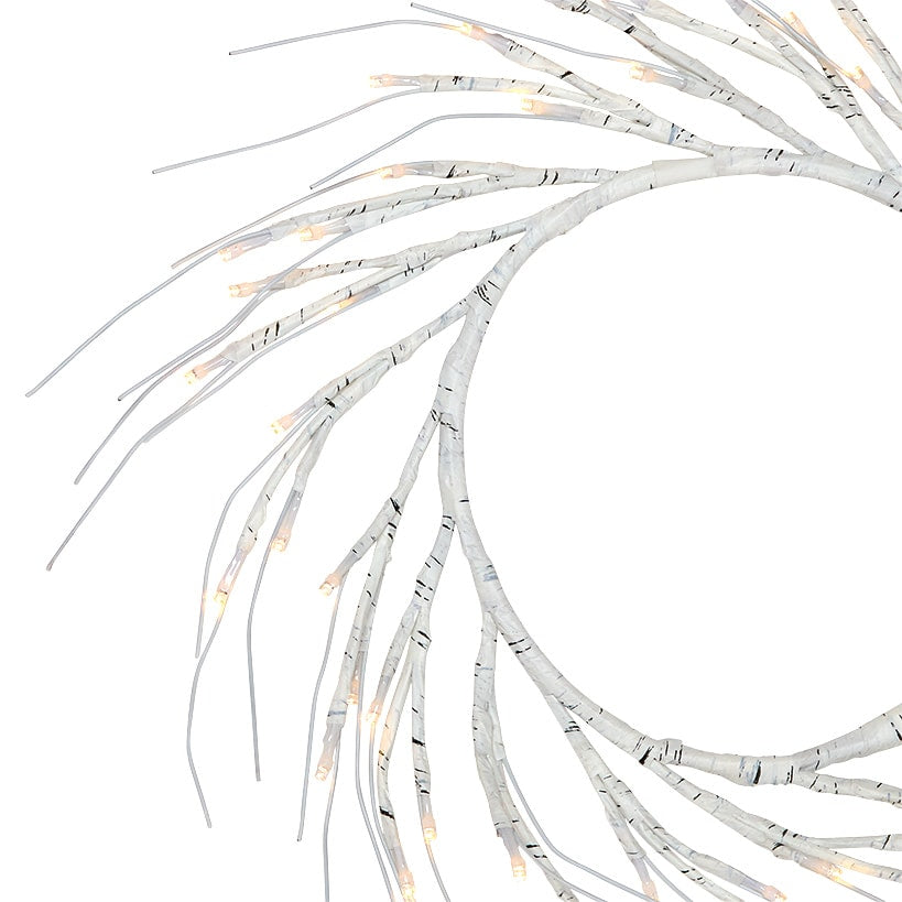 Lighted Winter Birch Branch Wreath 24\"