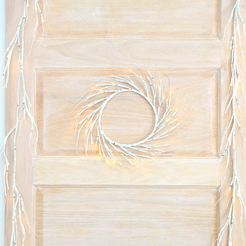 Lighted Winter Birch Branch Wreath 24\"