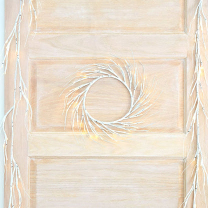Lighted Winter Birch Branch Wreath 24\"