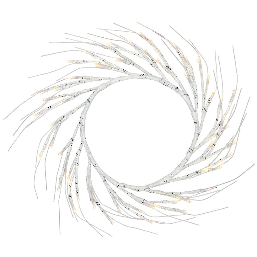 Lighted Winter Birch Branch Wreath 24\"
