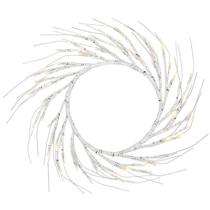 Lighted Winter Birch Branch Wreath 24\"