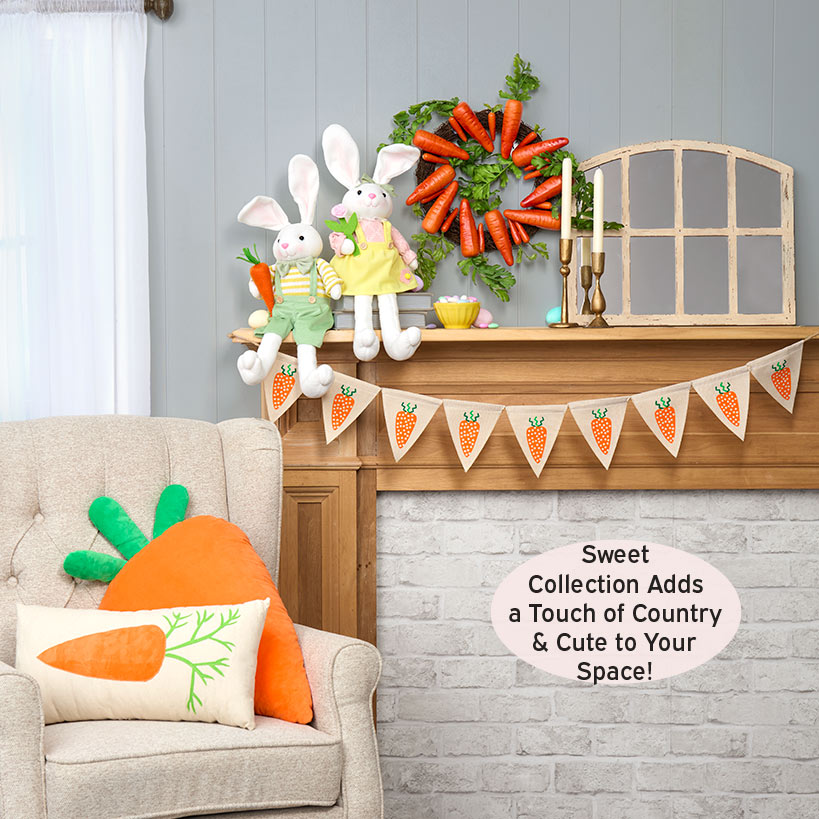 Easter Country Bunnies Decorative Carrot Garland or Carrot Wreath