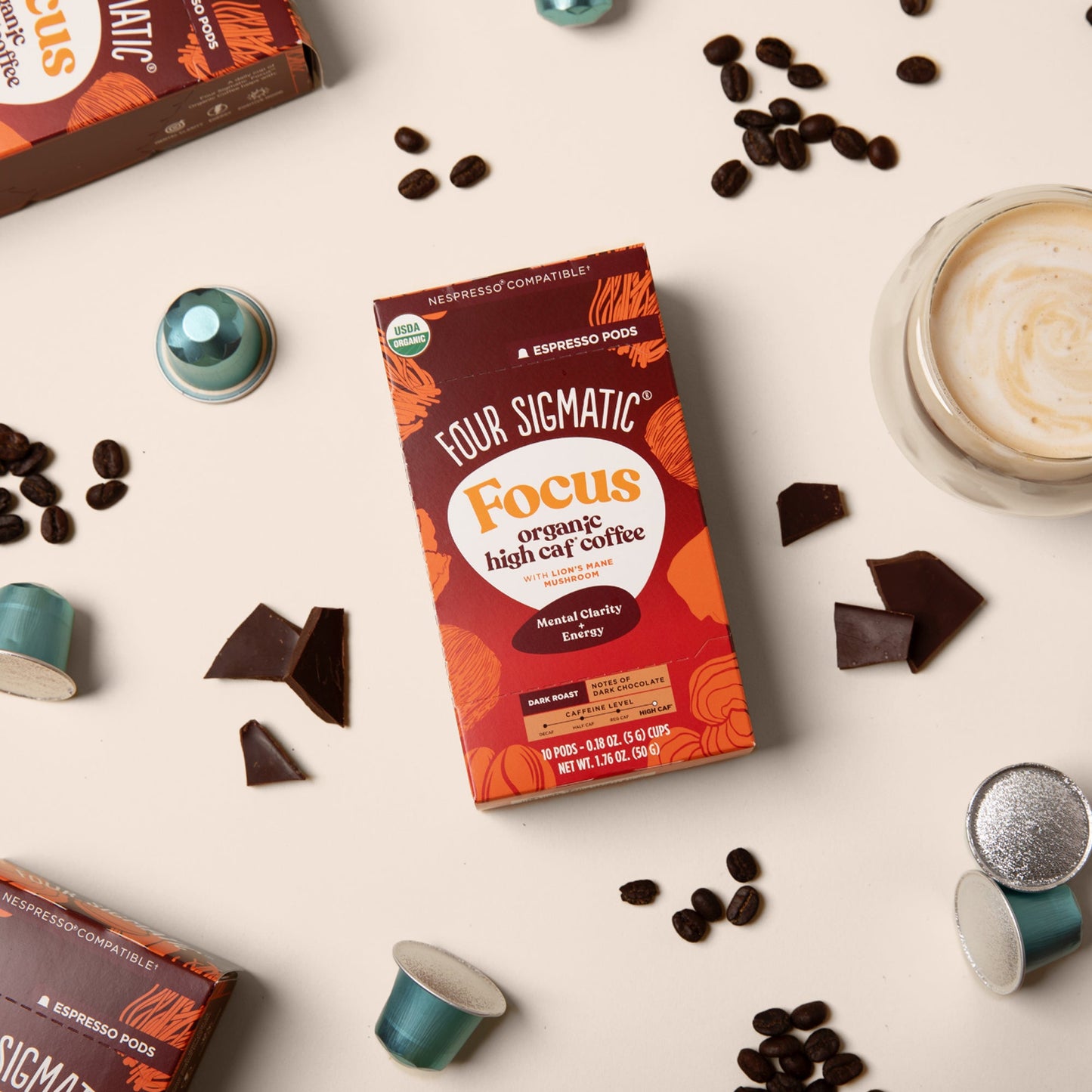 Focus Dark Roast High Caf Espresso Pods (10ct) - High Caf Dark Roast Coffee Capsule Pack