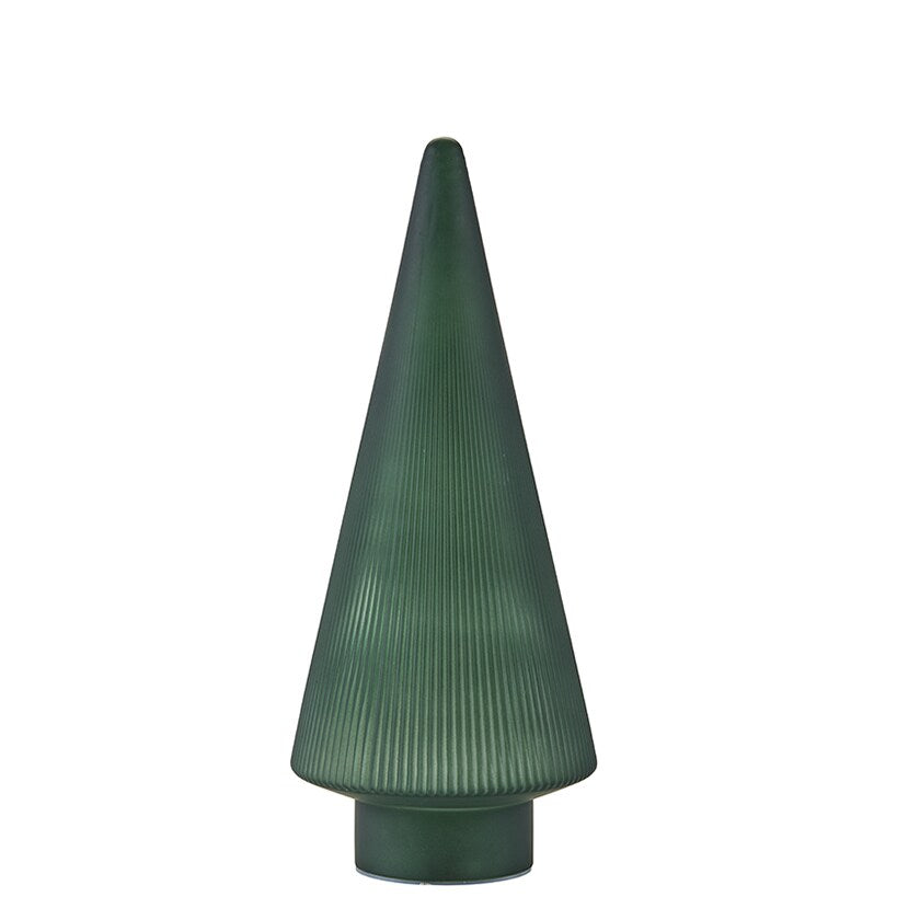 Lighted Burgundy Snowflake or Green Ribbed Glass Tabletop Tree