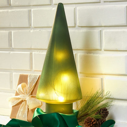 Lighted Burgundy Snowflake or Green Ribbed Glass Tabletop Tree