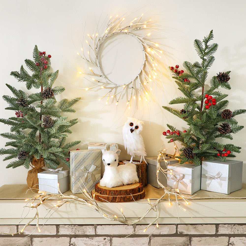 Lighted Winter Birch Branch Wreath 24\"