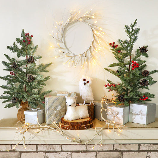 Lighted Winter Birch Branch Wreath 24\"