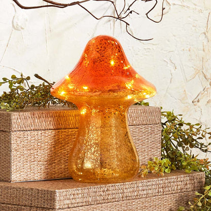 Fall Lighted Glass Mushrooms - Green Yellow or Orange