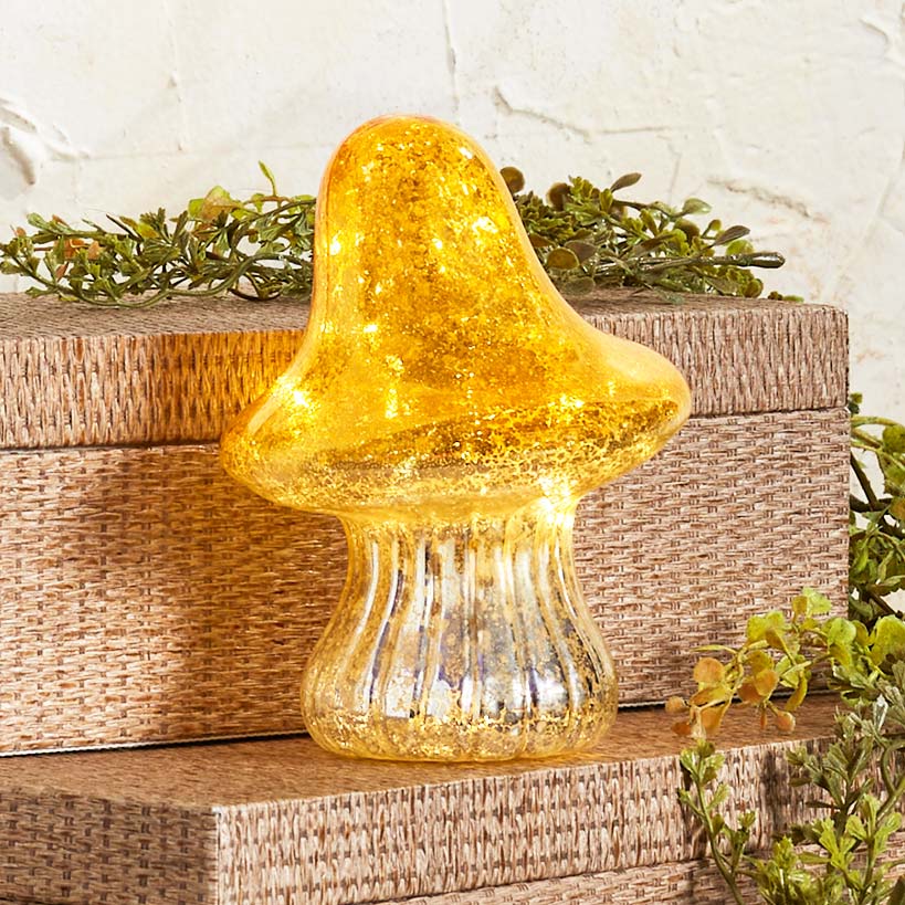 Fall Lighted Glass Mushrooms - Green Yellow or Orange