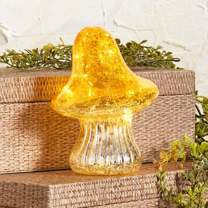 Fall Lighted Glass Mushrooms - Green Yellow or Orange