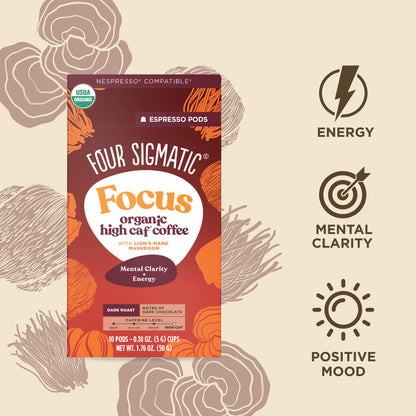 Focus Dark Roast High Caf Espresso Pods (10ct) - High Caf Dark Roast Coffee Capsule Pack