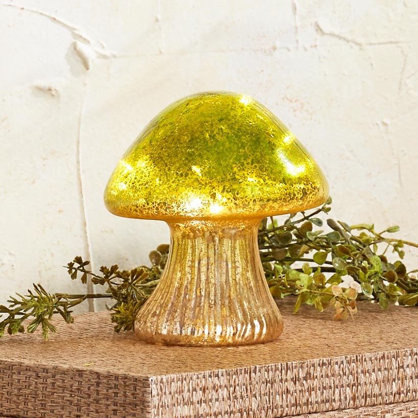 Fall Lighted Glass Mushrooms - Green Yellow or Orange