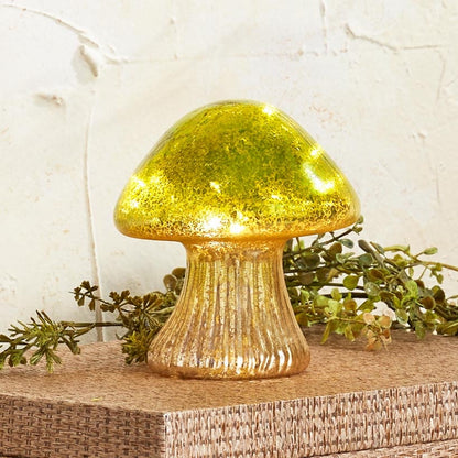 Fall Lighted Glass Mushrooms - Green Yellow or Orange