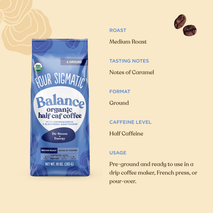 Balance Half Caf Ground Coffee - Medium - Half Caf Medium Roast Daily Brew Coffee