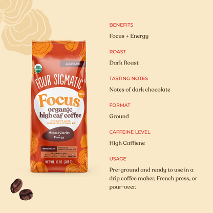 Focus Max High Caf Ground Coffee - Dark - High Caf Dark Roast Daily Brew Coffee