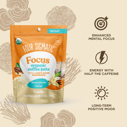 Focus Organic Coffee Latte - Vanilla - Vanilla Coffee Latte Functional Latte Mix